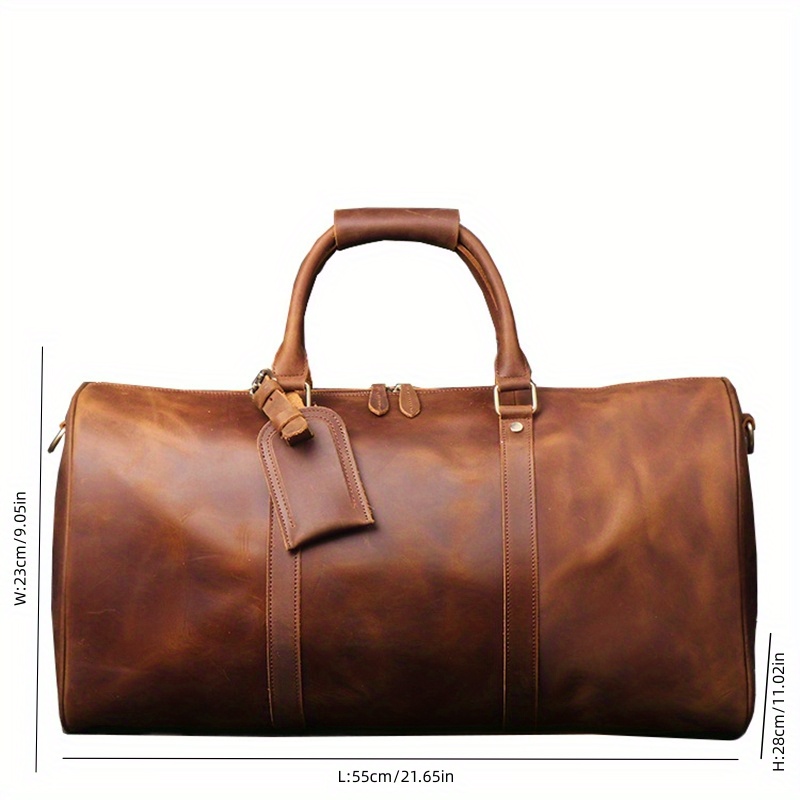1pc mens genuine leather travel bag top layer cowhide crossbody bag large capacity duffle bag vintage hand held gym bag christmas halloween thanksgiving day gift details 1