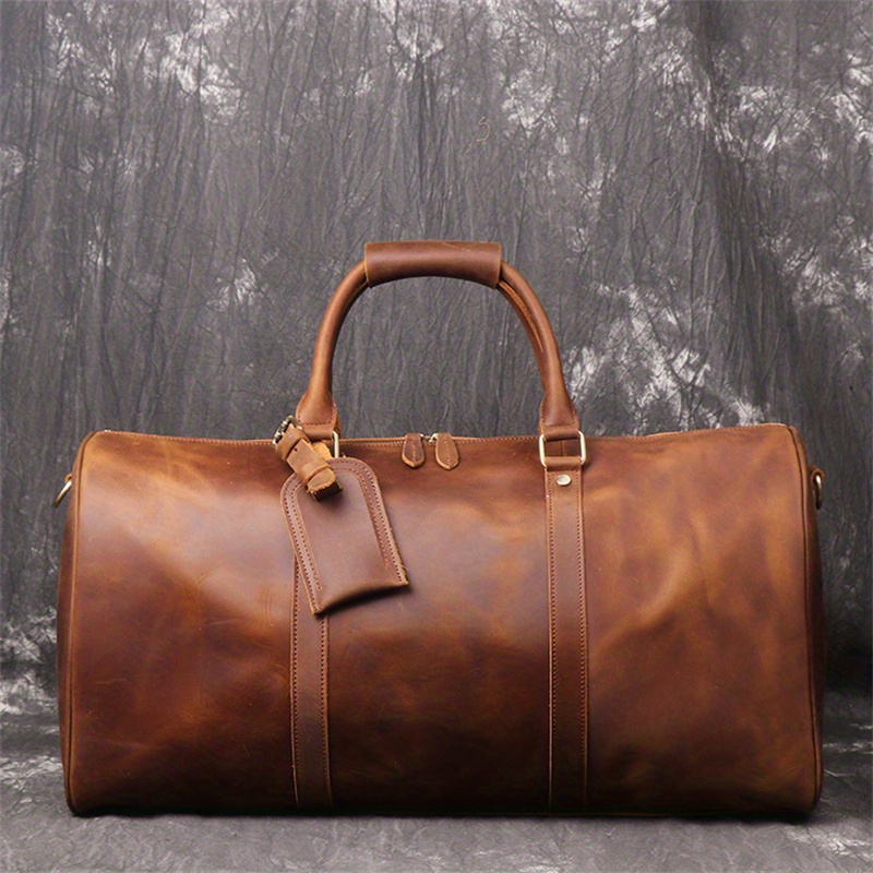 1pc mens genuine leather travel bag top layer cowhide crossbody bag large capacity duffle bag vintage hand held gym bag christmas halloween thanksgiving day gift details 2
