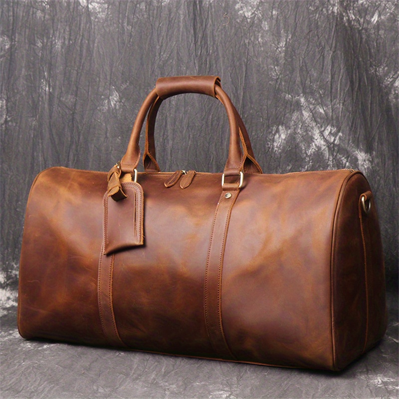 1pc mens genuine leather travel bag top layer cowhide crossbody bag large capacity duffle bag vintage hand held gym bag christmas halloween thanksgiving day gift details 3