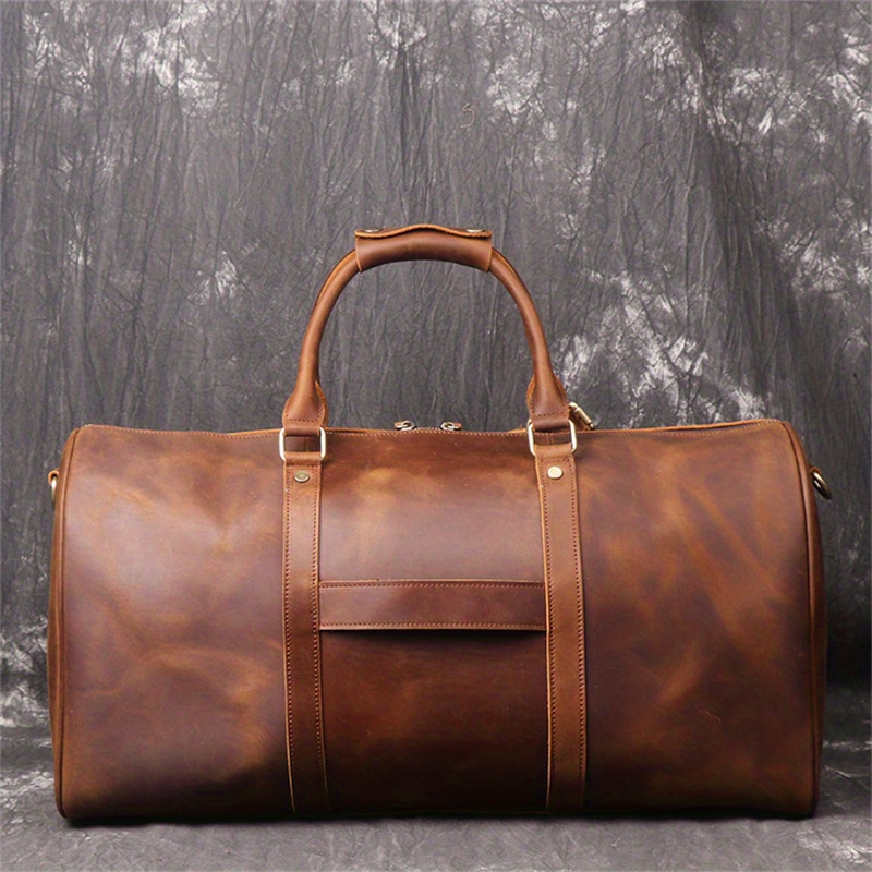 1pc mens genuine leather travel bag top layer cowhide crossbody bag large capacity duffle bag vintage hand held gym bag christmas halloween thanksgiving day gift details 4