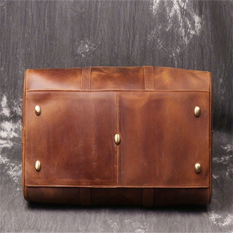 1pc mens genuine leather travel bag top layer cowhide crossbody bag large capacity duffle bag vintage hand held gym bag christmas halloween thanksgiving day gift details 5
