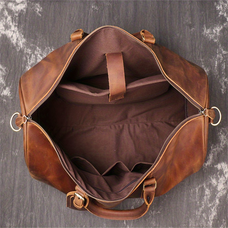 1pc mens genuine leather travel bag top layer cowhide crossbody bag large capacity duffle bag vintage hand held gym bag christmas halloween thanksgiving day gift details 6