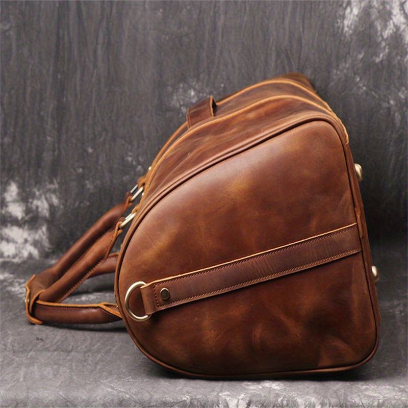 1pc mens genuine leather travel bag top layer cowhide crossbody bag large capacity duffle bag vintage hand held gym bag christmas halloween thanksgiving day gift details 8