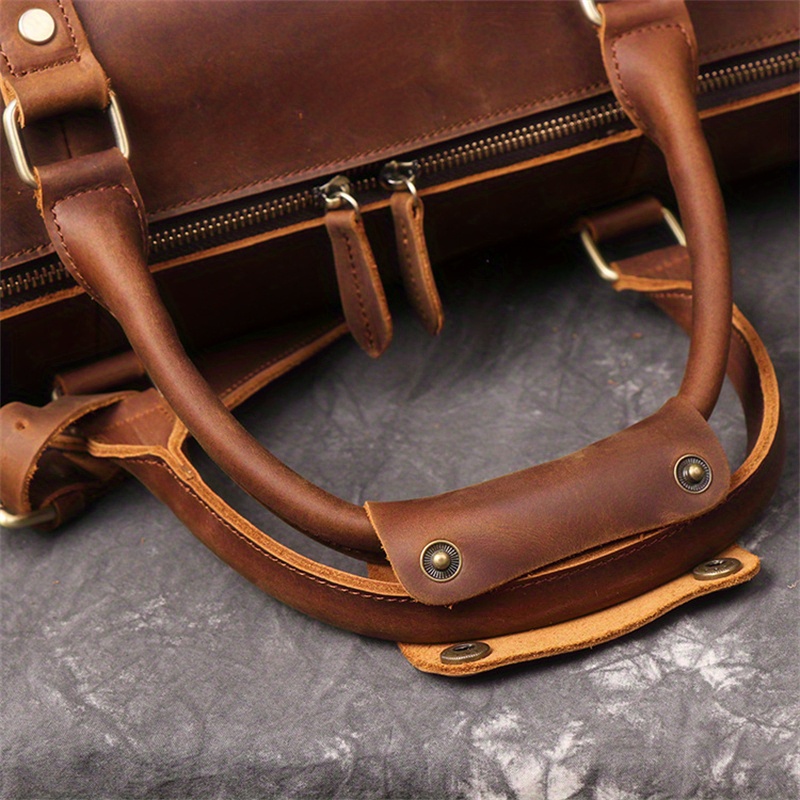 1pc mens genuine leather travel bag top layer cowhide crossbody bag large capacity duffle bag vintage hand held gym bag christmas halloween thanksgiving day gift details 9