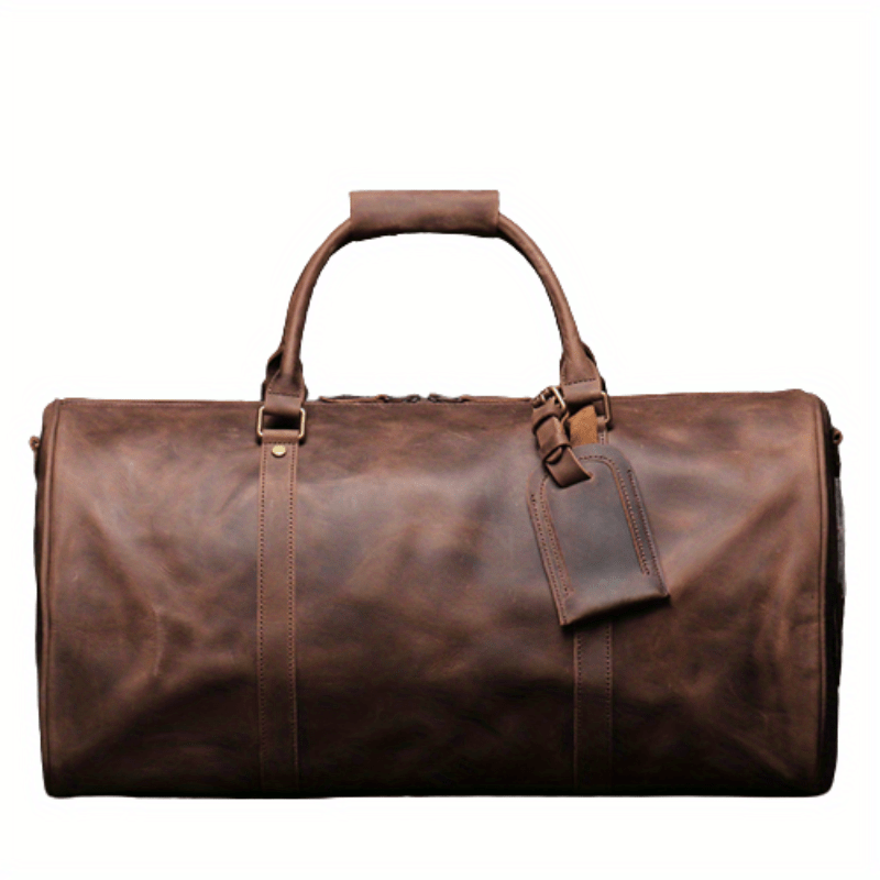 1pc mens genuine leather travel bag top layer cowhide crossbody bag large capacity duffle bag vintage hand held gym bag christmas halloween thanksgiving day gift details 11