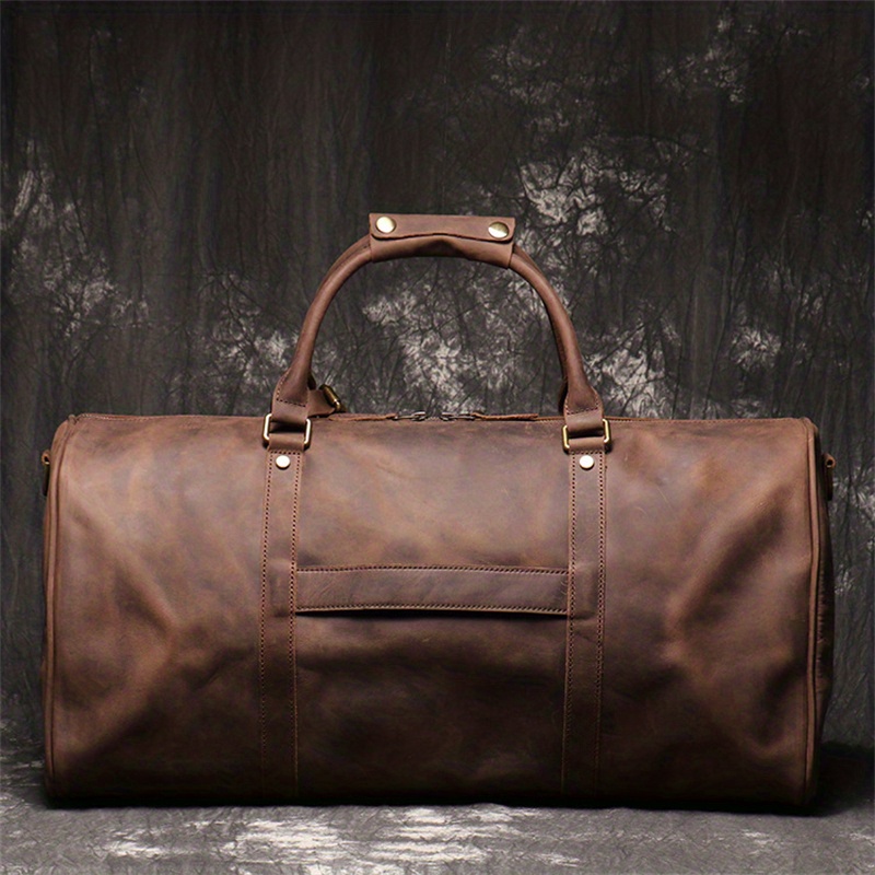 1pc mens genuine leather travel bag top layer cowhide crossbody bag large capacity duffle bag vintage hand held gym bag christmas halloween thanksgiving day gift details 12