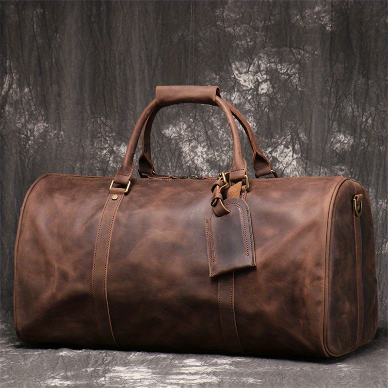 1pc mens genuine leather travel bag top layer cowhide crossbody bag large capacity duffle bag vintage hand held gym bag christmas halloween thanksgiving day gift details 13