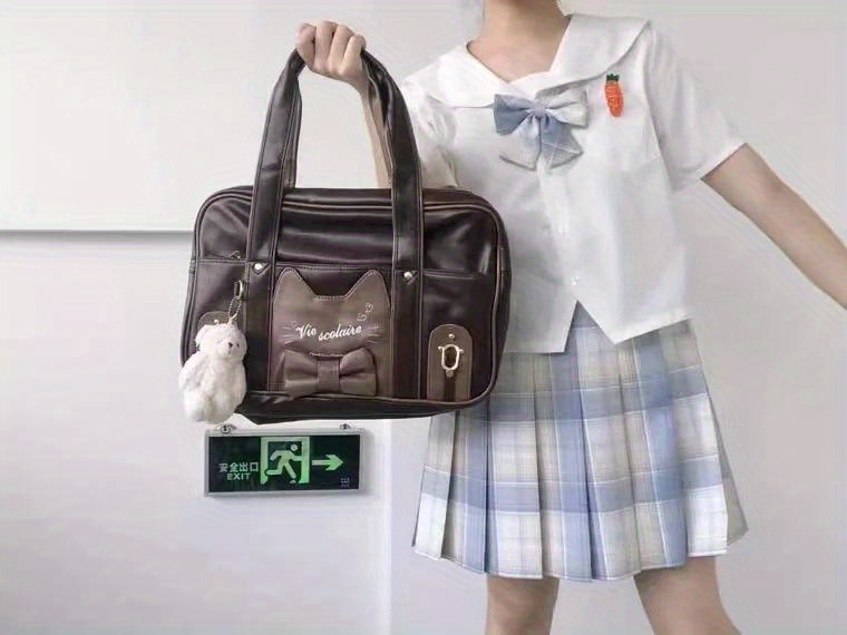 Vintage Cute Cat Tote Bag, Portable Large Capacity Shoulder Bag, Versatile Underarm Bag For Commuting details 9