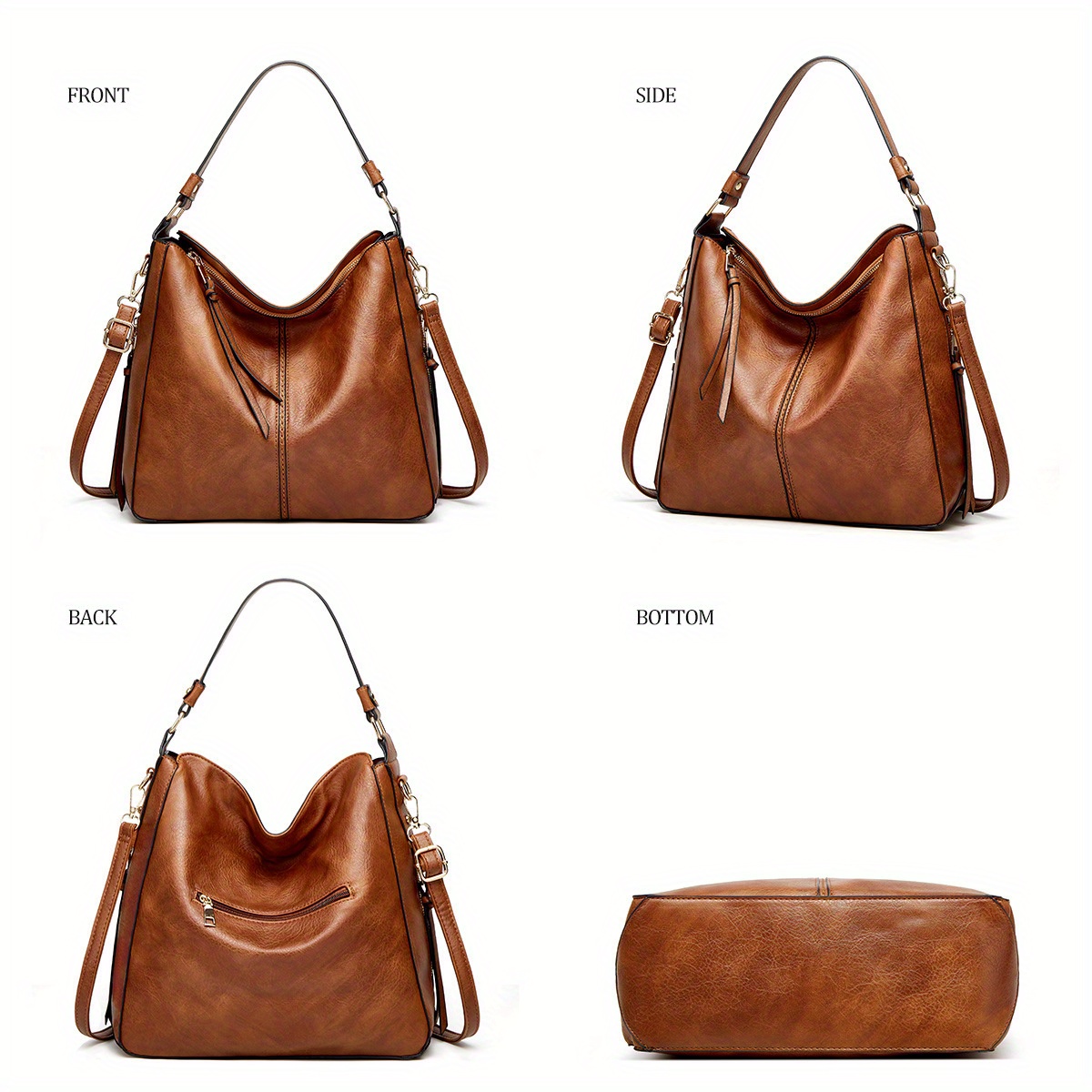 3-piece Minimalist PU Leather Handbag & Purses Set, Tassel Decor Zipper Shoulder Bag, Coin Purse Phone Holder Crossbody Bag With Clutch Purse details 4