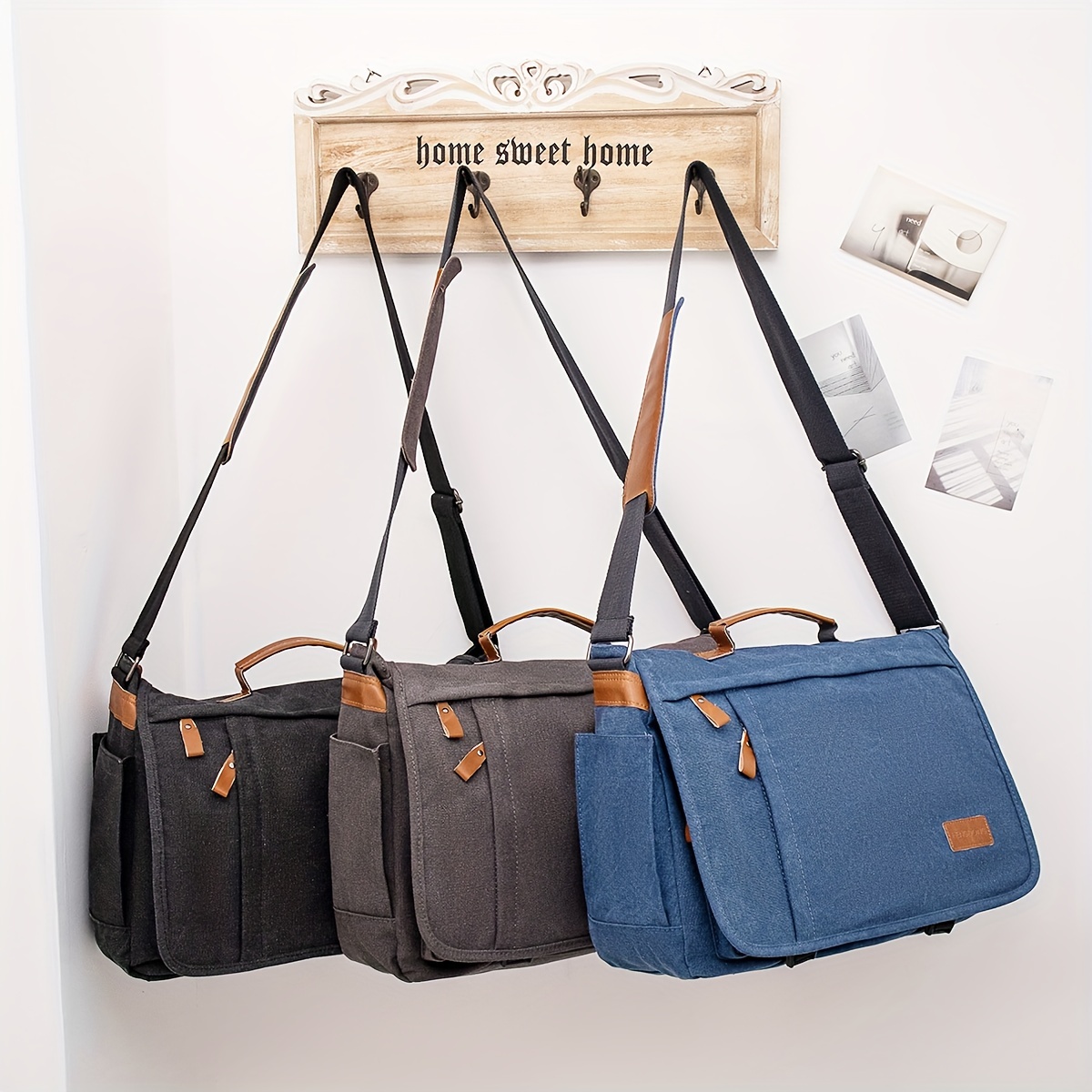 classic casual messenger bag 17 inch vintage briefcase large crossbody shoulder bag computer bag details 1