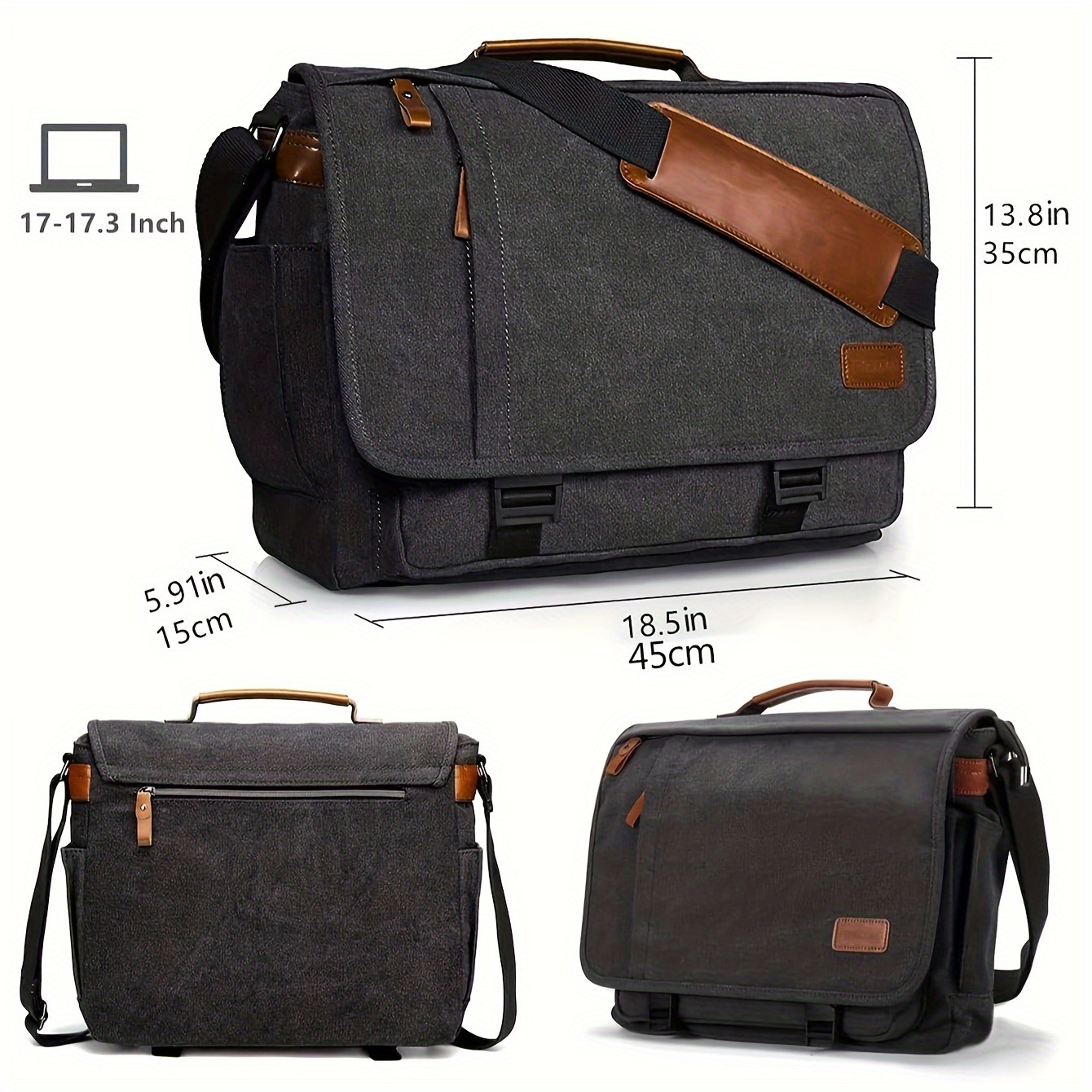 classic casual messenger bag 17 inch vintage briefcase large crossbody shoulder bag computer bag details 2