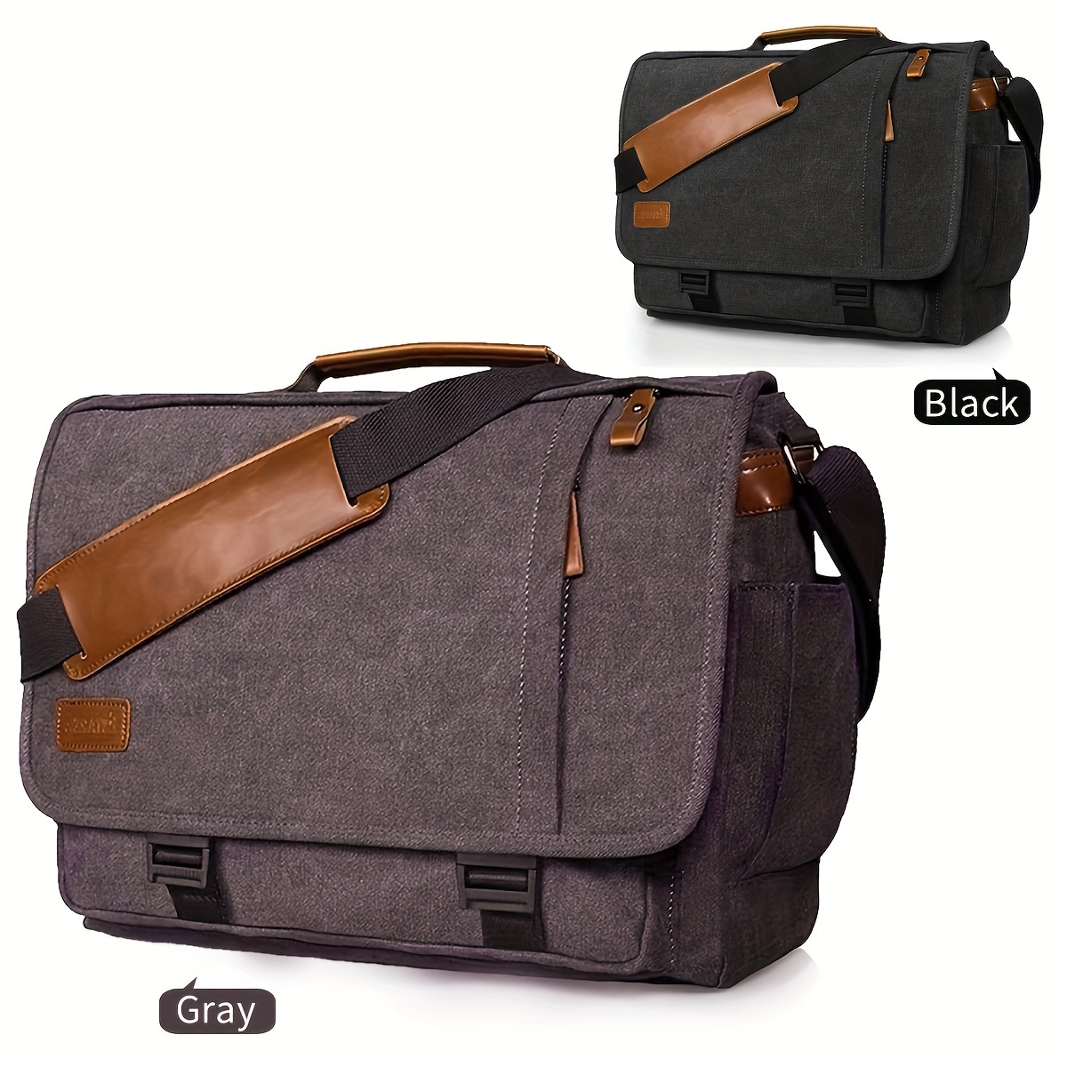 classic casual messenger bag 17 inch vintage briefcase large crossbody shoulder bag computer bag details 5