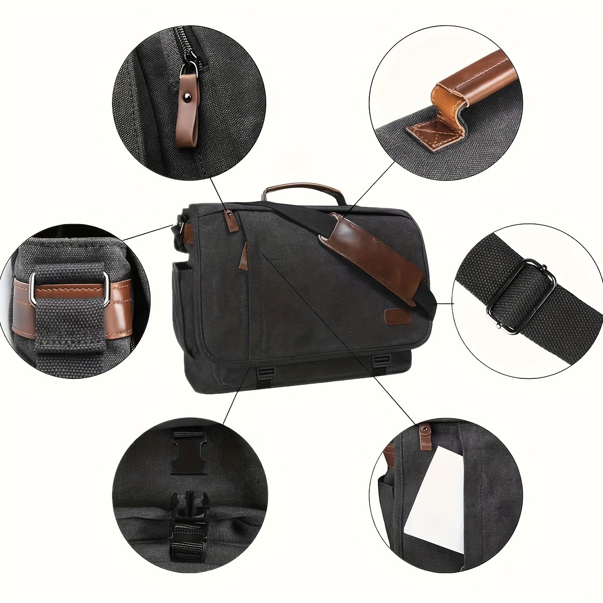 classic casual messenger bag 17 inch vintage briefcase large crossbody shoulder bag computer bag details 7