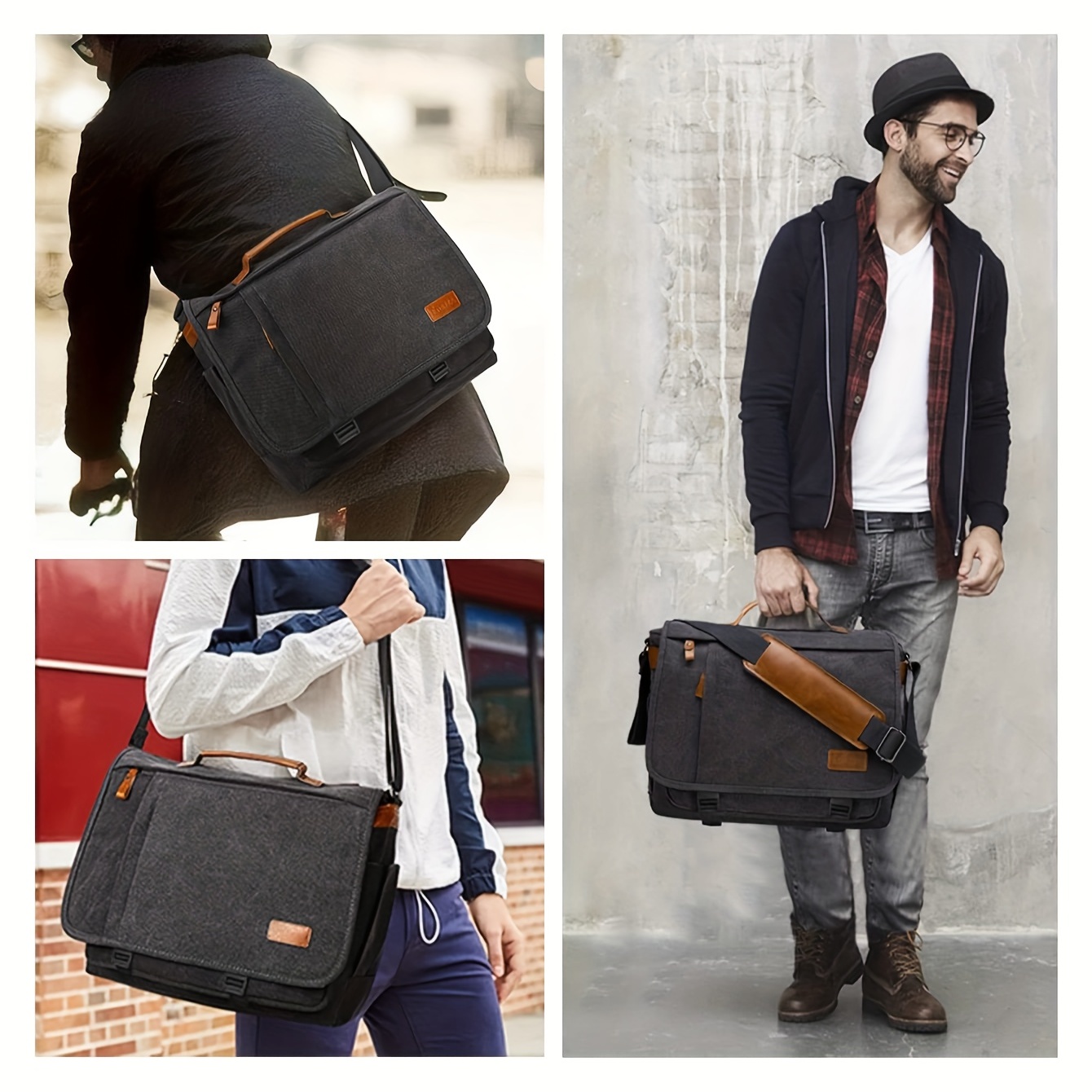 classic casual messenger bag 17 inch vintage briefcase large crossbody shoulder bag computer bag details 8
