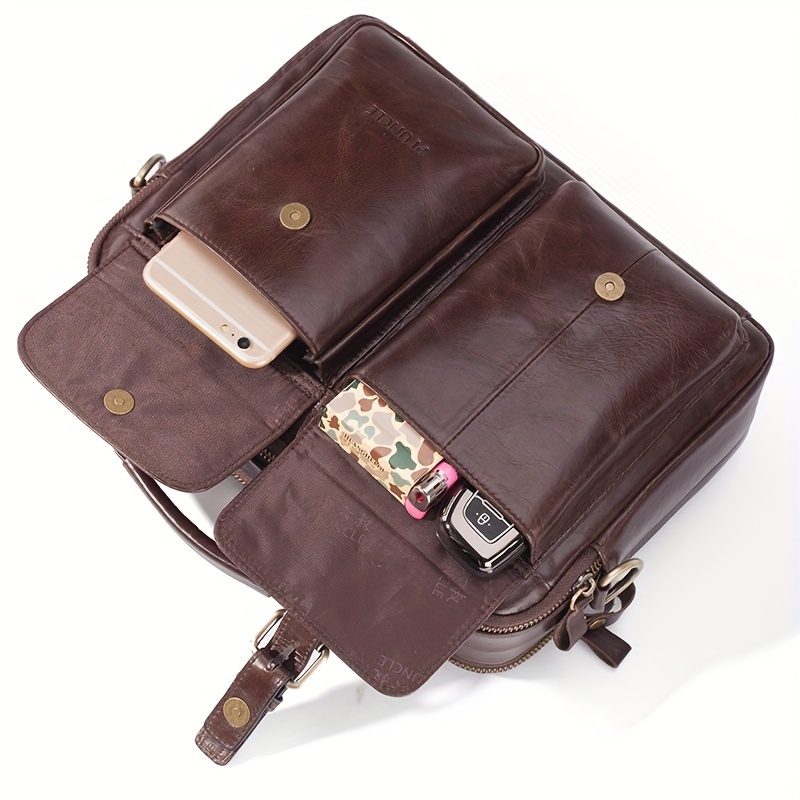 Vintage Multi Layer Crossbody Bag, Genuine Leather Shoulder Bag, Retro Handbag & Pruse For Business Trip details 3