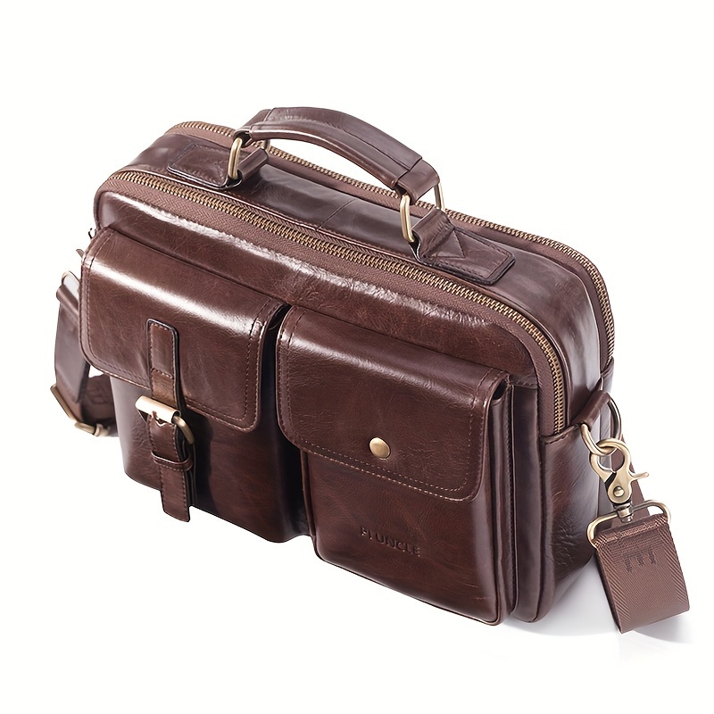 Vintage Multi Layer Crossbody Bag, Genuine Leather Shoulder Bag, Retro Handbag & Pruse For Business Trip details 5