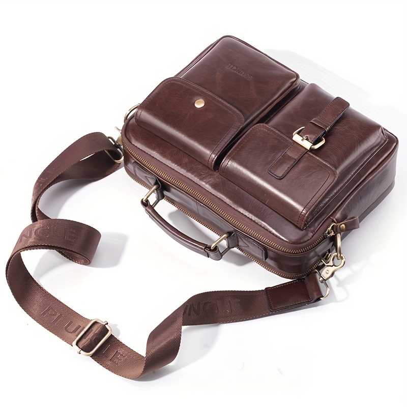 Vintage Multi Layer Crossbody Bag, Genuine Leather Shoulder Bag, Retro Handbag & Pruse For Business Trip details 7